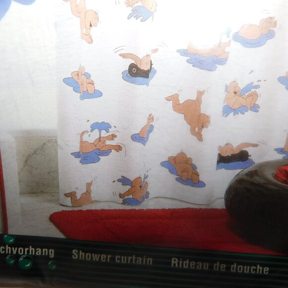 Rare Sealskin Vinyl White w Nude Naked Men Swimming SPLASH Shower Curtain NEW - Picture 8 of 8